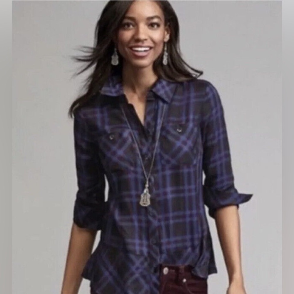 Cabi Plaid Peplum Blouse Button Down Front Style #3431  Women’s Size Medium
